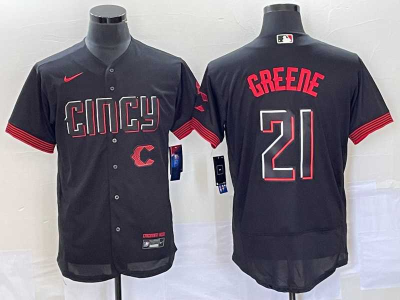 Men%27s Cincinnati Reds #21 Hunter Greene Black 2023 City Connect Flex Base Stitched Jersey->cincinnati reds->MLB Jersey